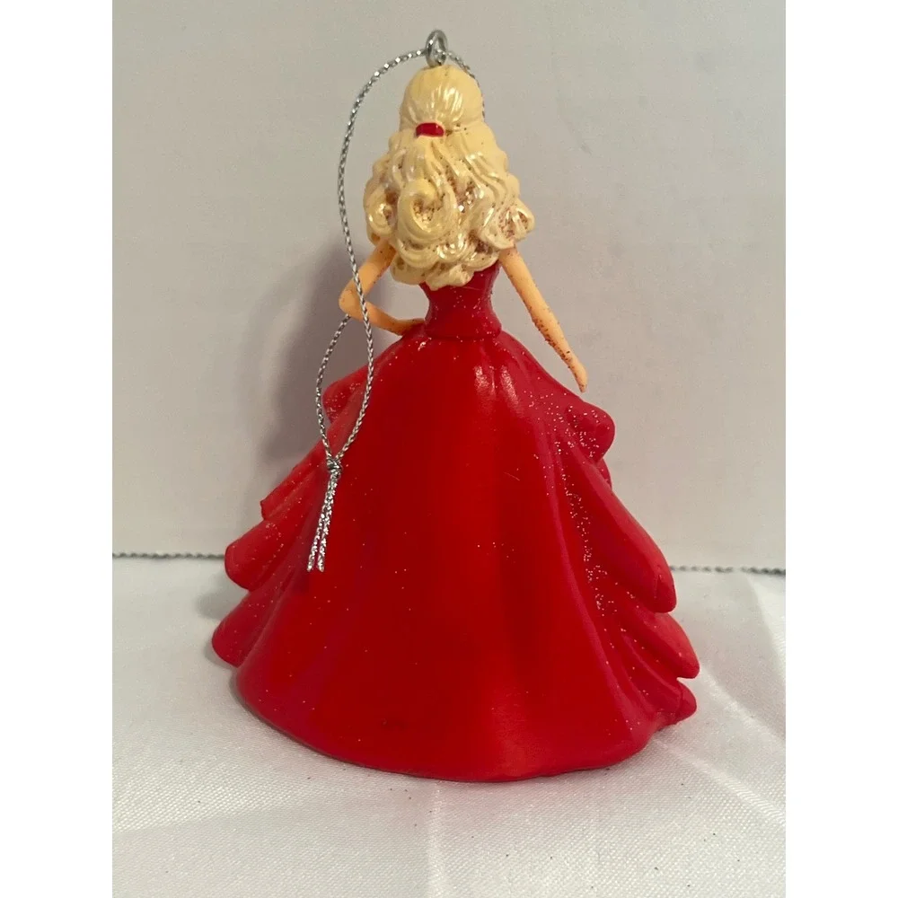 Mattel Barbie Holiday Christmas Ornament Red Silver Gown Blonde Glitter Figurine